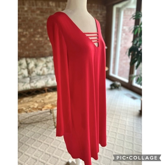Venus Dress Mini Swing A-line Swing Red Knit L Cocktail Party Bright Long Sleeve - Picture 9 of 12